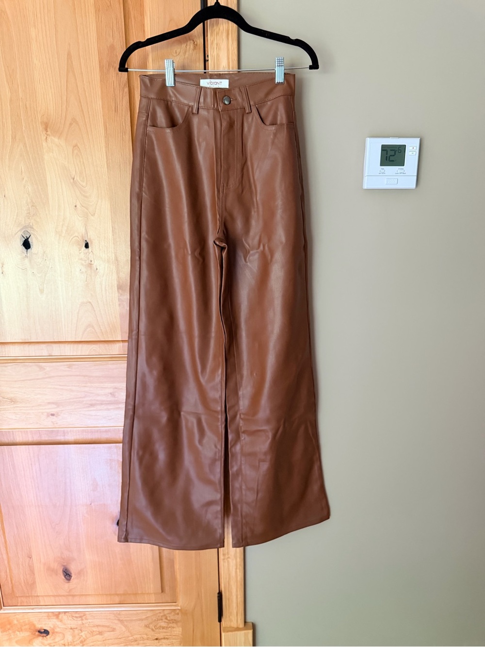 Women’s brown leather flare jeans
